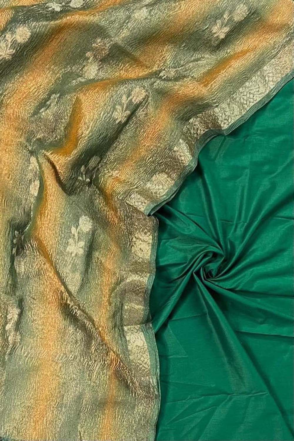 Elegant Green Banarasi Silk Suit Set with Tissue Dupatta - Luxurion World
