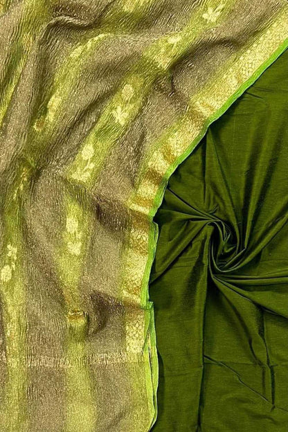 Green Banarasi Silk Suit Set with Hand Brush Dyed Dupatta - Luxurion World