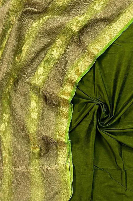 Green Banarasi Silk Suit Set with Hand Brush Dyed Dupatta - Luxurion World
