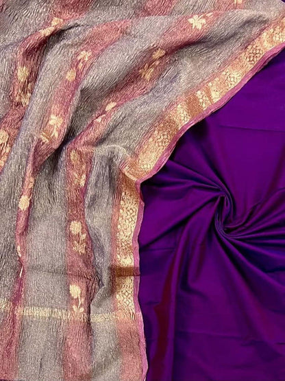 Elegant Purple Banarasi Silk Suit Set with Hand Dyed Dupatta - Luxurion World