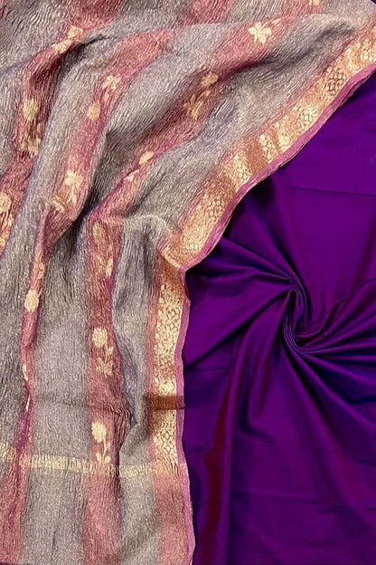 Elegant Purple Banarasi Silk Suit Set with Hand Dyed Dupatta - Luxurion World
