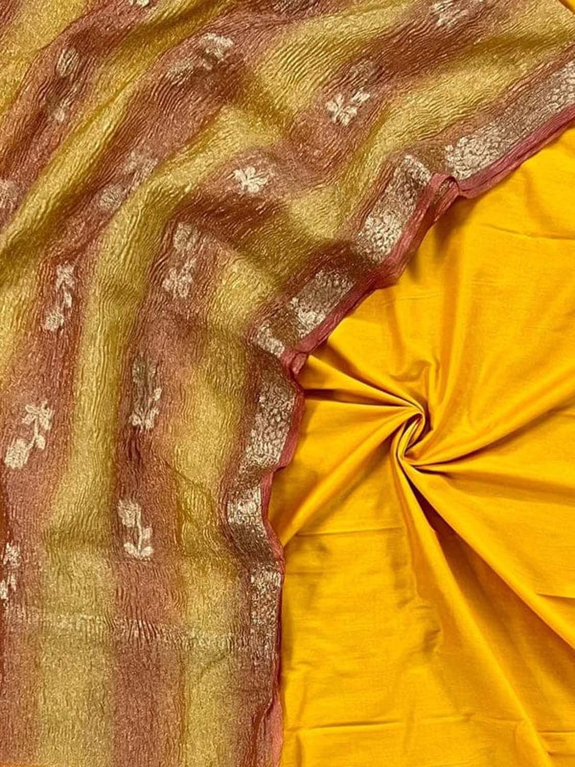 Yellow Banarasi Silk Suit Set with Hand Brush Dyed Dupatta - Luxurion World