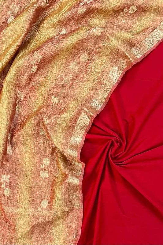 Elegant Red Banarasi Silk Suit Set with Tissue Dupatta - Luxurion World