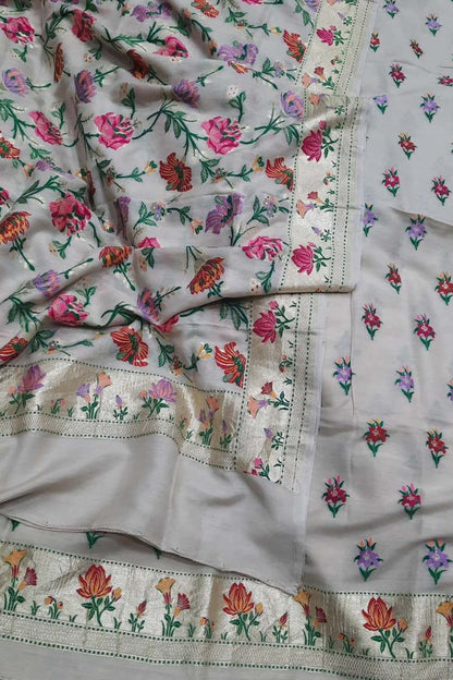 Dyeable Banarasi Pure Moonga Silk Meenakari Unstitched Three Piece Suit Set