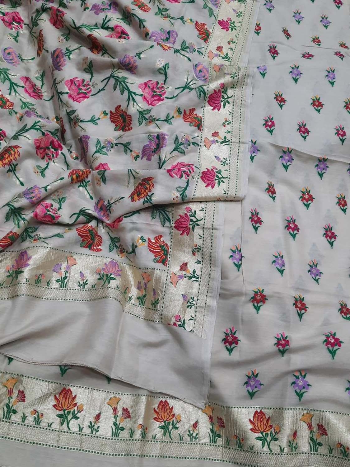 Dyeable Banarasi Pure Moonga Silk Meenakari Unstitched Three Piece Suit Set - Luxurion World