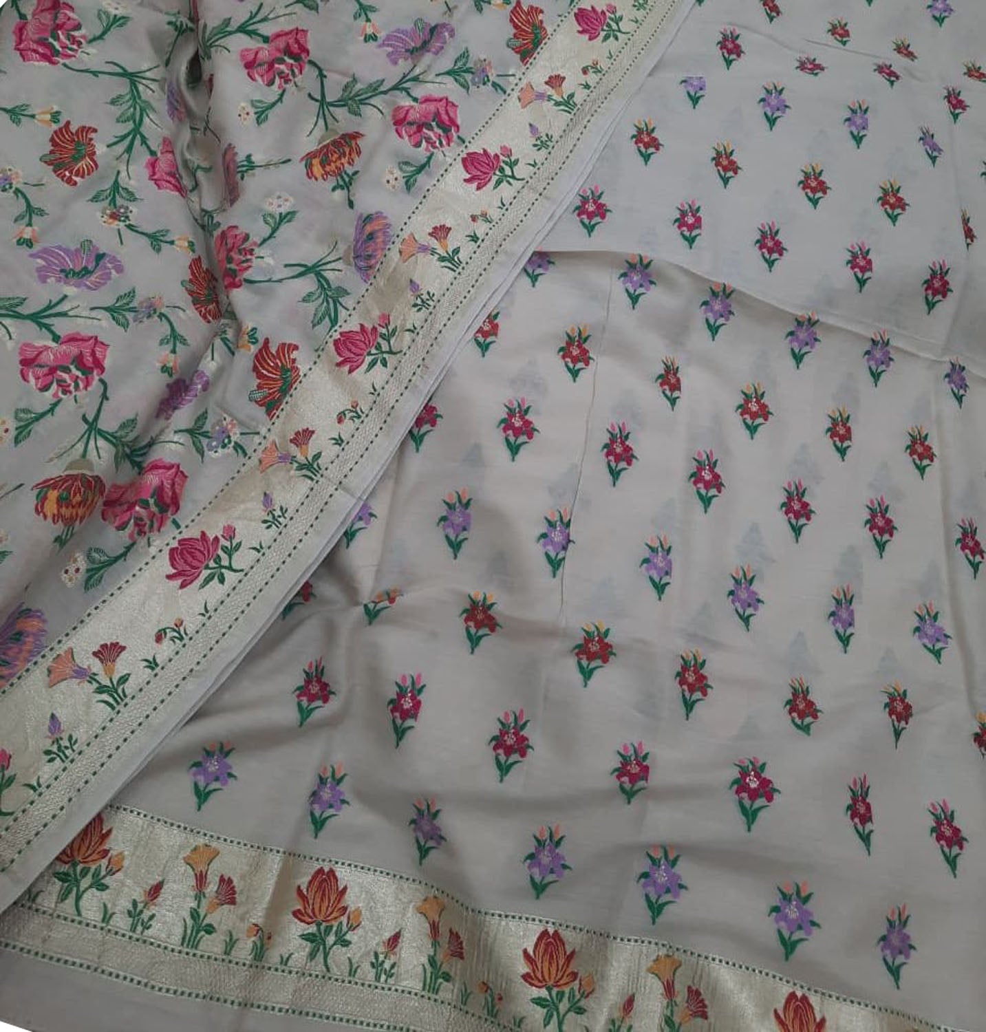 Dyeable Banarasi Pure Moonga Silk Meenakari Unstitched Three Piece Suit Set