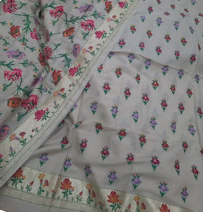 Dyeable Banarasi Pure Moonga Silk Meenakari Unstitched Three Piece Suit Set