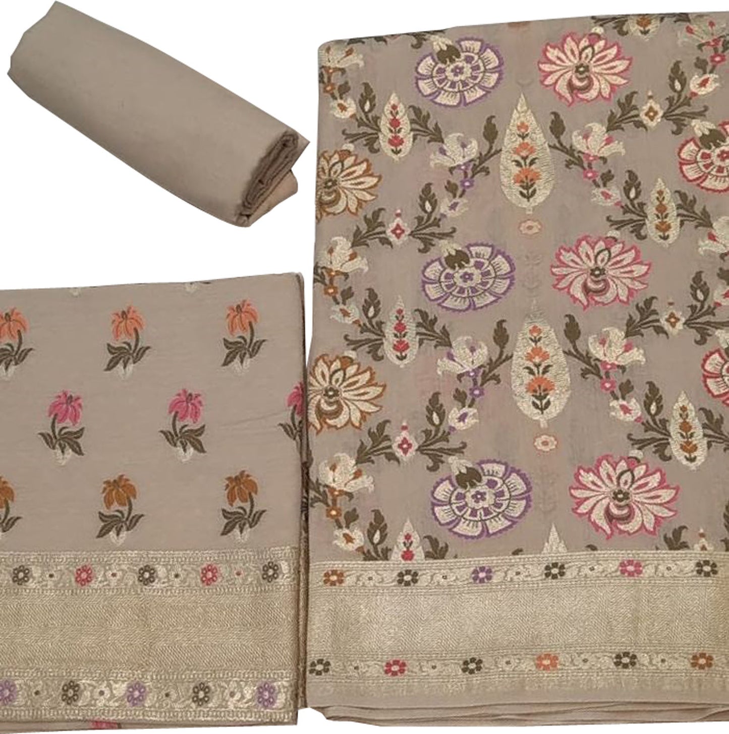 Dyeable Banarasi Pure Moonga Silk Meenakari Unstitched Three Piece Suit Set