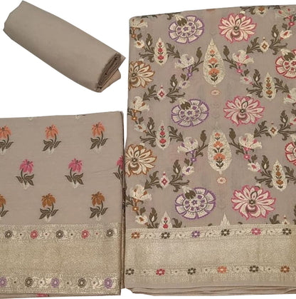 Dyeable Banarasi Pure Moonga Silk Meenakari Unstitched Three Piece Suit Set