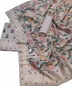 Dyeable Banarasi Pure Moonga Silk Meenakari Unstitched Three Piece Suit Set - Luxurion World