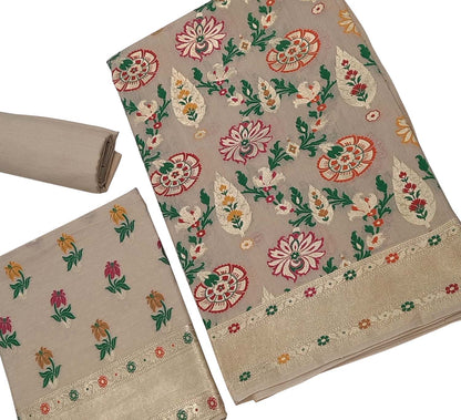 Dyeable Banarasi Pure Moonga Silk Meenakari Unstitched Three Piece Suit Set