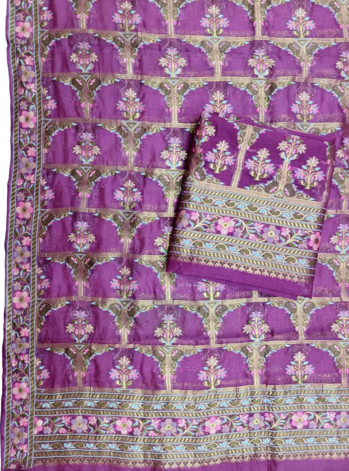 Pink Banarasi Pure Organza Three Piece Unstitched Suit Set - Luxurion World