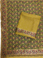 Yellow Banarasi Pure Organza Three Piece Unstitched Suit Set - Luxurion World