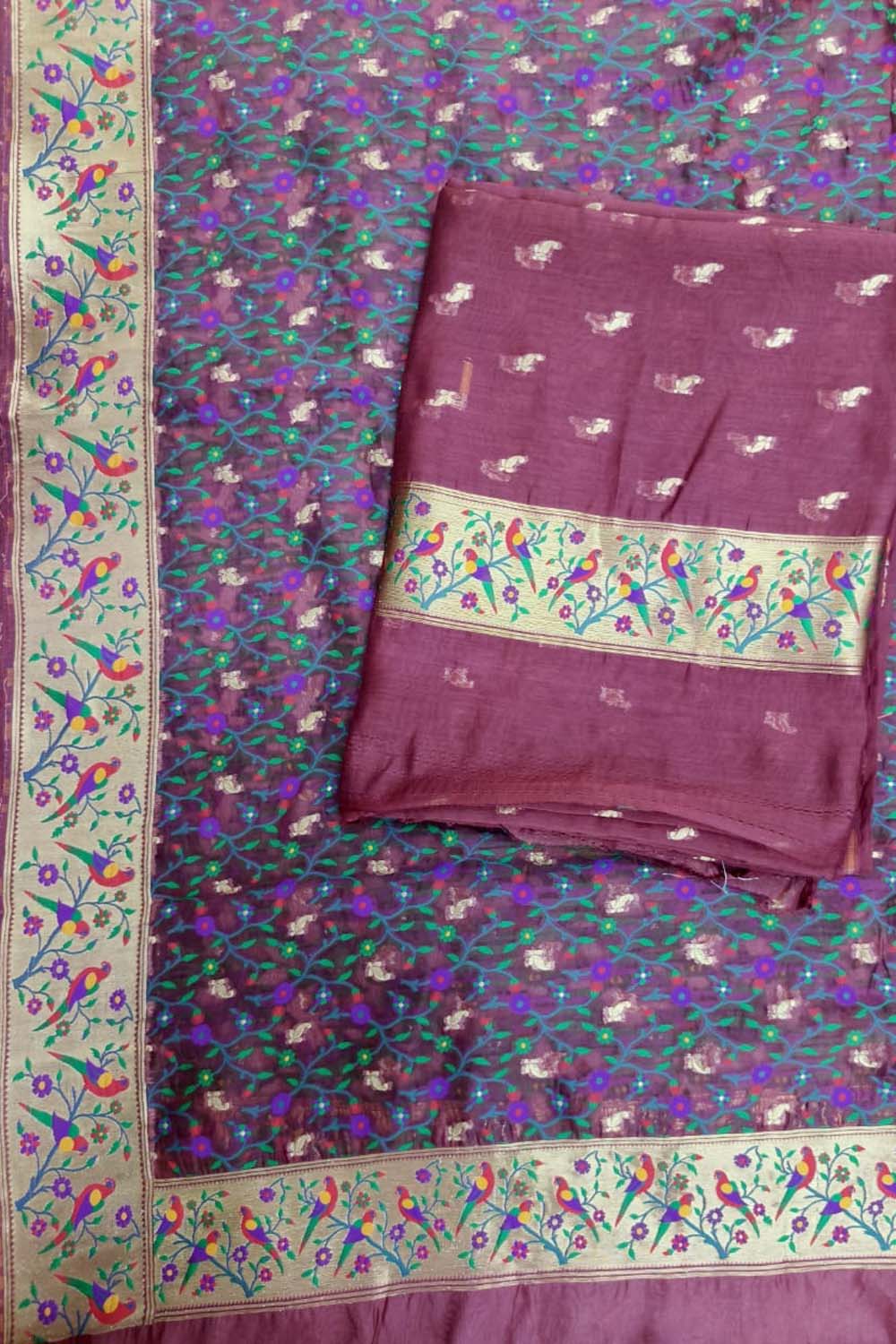 Multicolor Banarasi Pure Organza Three Piece Unstitched Suit Set - Luxurion World