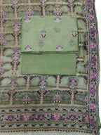 Green Banarasi Pure Organza Three Piece Unstitched Suit Set - Luxurion World