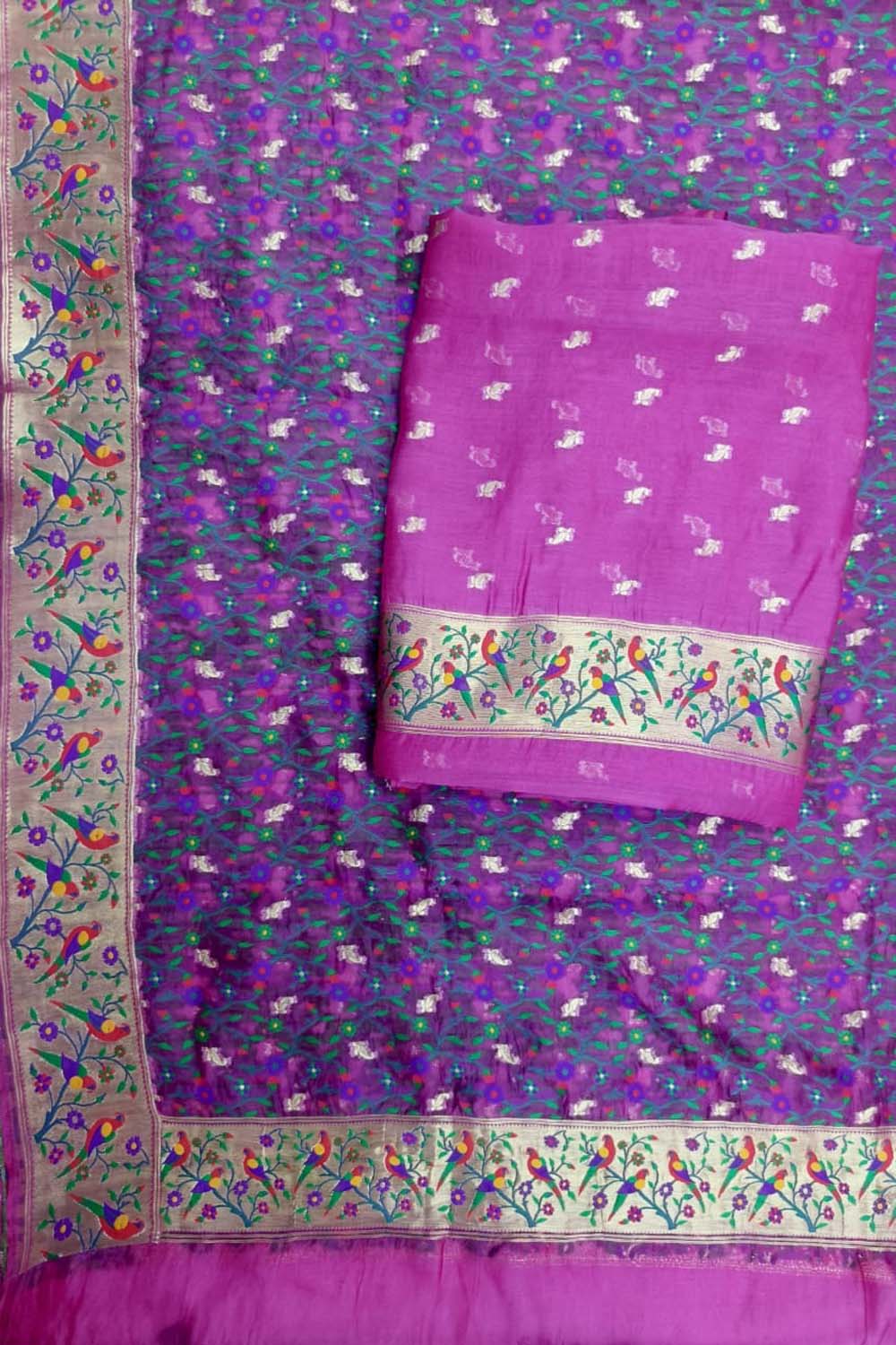 Purple Banarasi Pure Organza Three Piece Unstitched Suit Set - Luxurion World