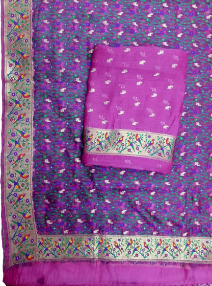 Purple Banarasi Pure Organza Three Piece Unstitched Suit Set - Luxurion World