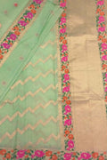 Stunning Green Banarasi Mul Chanderi Three Piece Unstitched Suit Set - Luxurion World