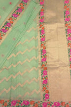 Stunning Green Banarasi Mul Chanderi Three Piece Unstitched Suit Set - Luxurion World