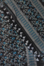 Black Banarasi Mul Chanderi Three Piece Unstitched Suit Set - Luxurion World