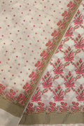 Elegant Off White Banarasi Mul Chanderi Three Piece Unstitched Suit Set - Luxurion World