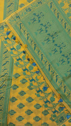 Stunning Yellow Banarasi Mul Chanderi Three Piece Unstitched Suit Set - Luxurion World