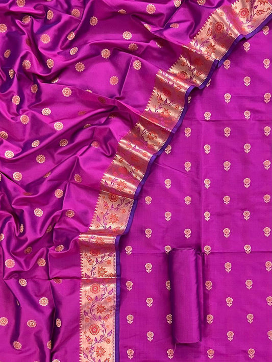 Purple Banarasi Silk Three Piece Unstitched Suit Set - Luxurion World