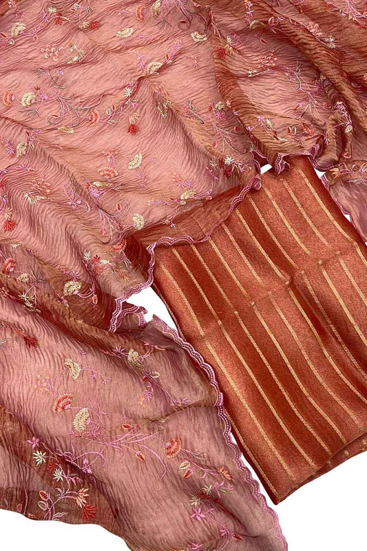 Stunning Orange Banarasi Silk Embroidered Suit Set
