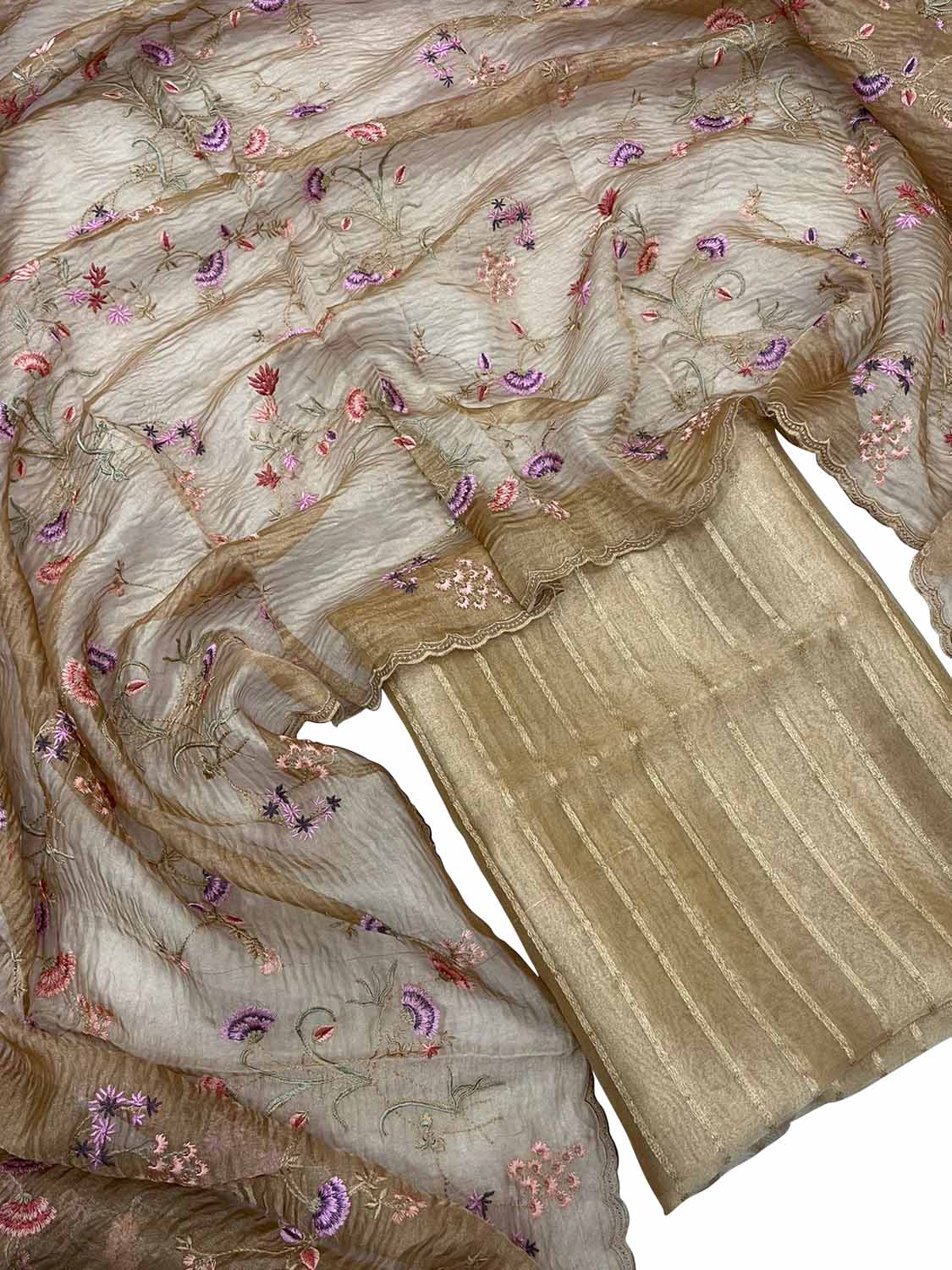 Pastel Banarasi Tissue Silk Embroidered Suit - Luxurion World