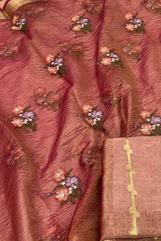 Stunning Pink Banarasi Silk Embroidered Suit Set