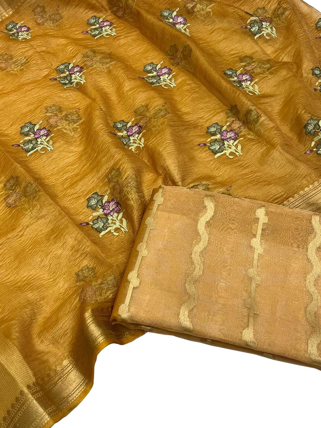 Yellow Banarasi Tissue Silk Embroidered Suit Set - Luxurion World