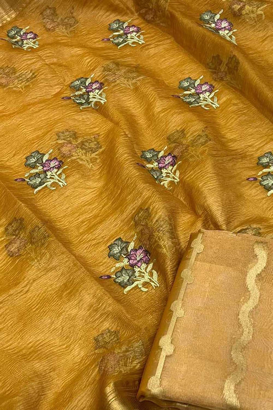 Yellow Banarasi Tissue Silk Embroidered Suit Set