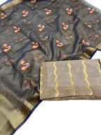 Elegant Grey Banarasi Silk Suit Set - Luxurion World
