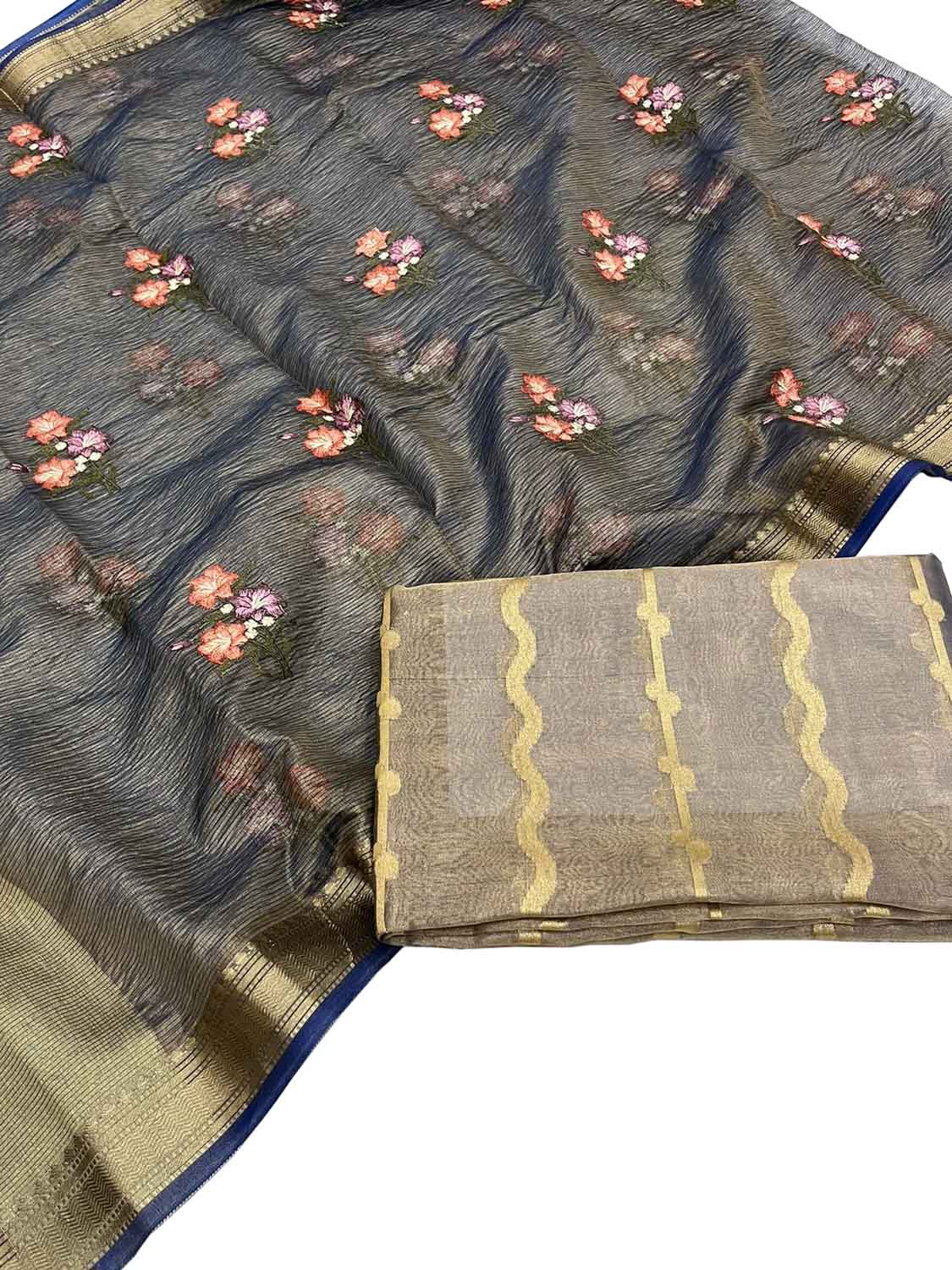 Elegant Grey Banarasi Silk Suit Set - Luxurion World