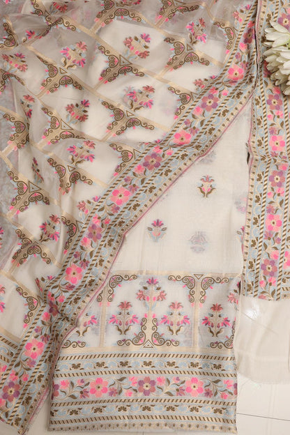 Exquisite Dyeable Banarasi Jamdani Chiniya Silk Three Piece Unstitched Suit Set - Luxurion World