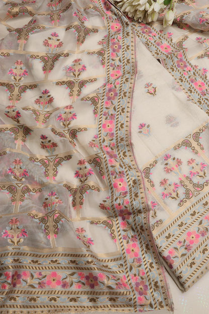 Exquisite Dyeable Banarasi Jamdani Chiniya Silk Three Piece Unstitched Suit Set - Luxurion World