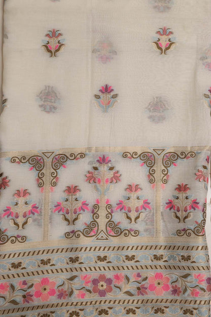 Exquisite Dyeable Banarasi Jamdani Chiniya Silk Three Piece Unstitched Suit Set - Luxurion World