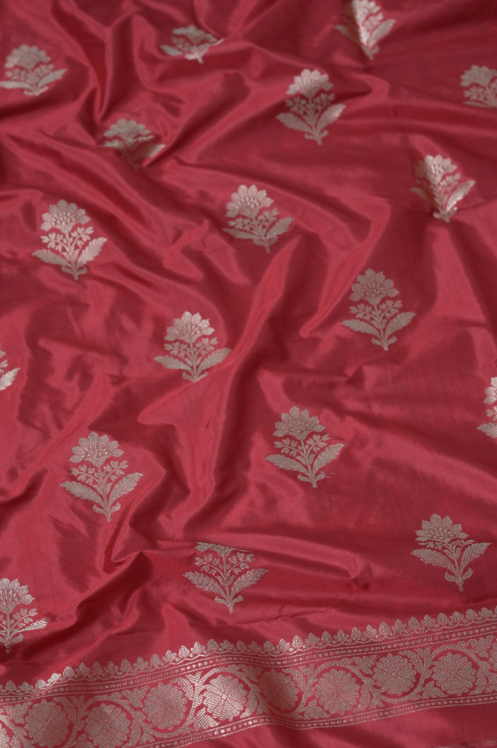 Pure Katan Silk Red Banarasi Handloom Suit Set - Unstitched 3-Piece