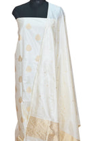 Off White Katan Silk Banarasi Handloom Suit Set - Pure Elegance - Luxurion World