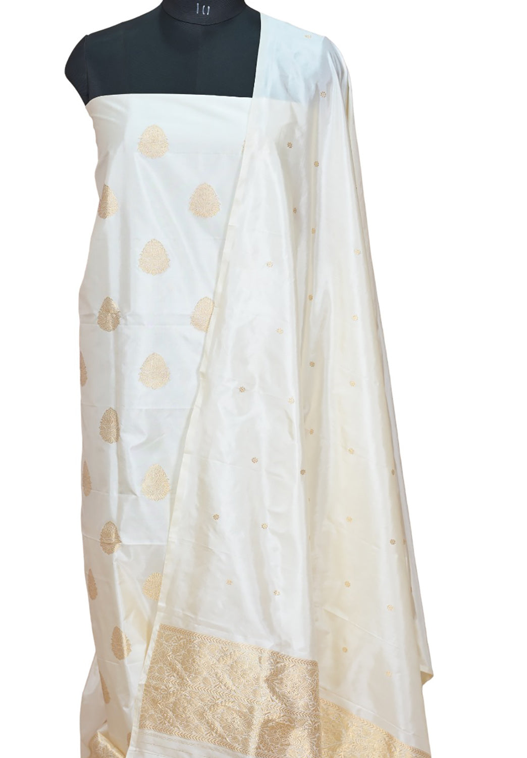 Off White Katan Silk Banarasi Handloom Suit Set - Pure Elegance - Luxurion World