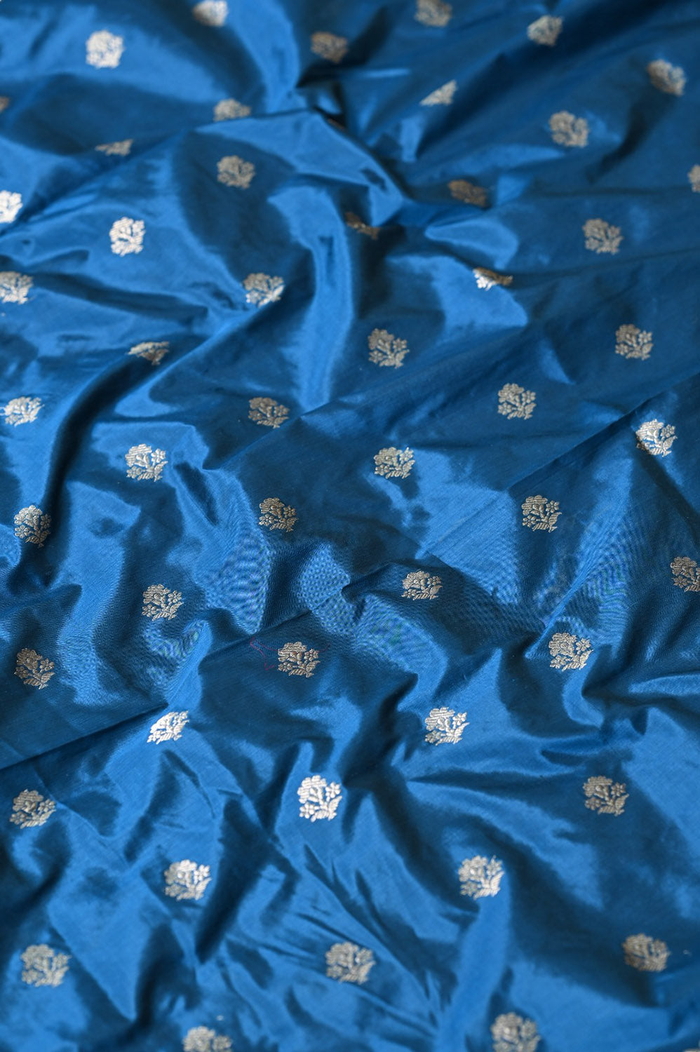 Pure Katan Silk Blue Banarasi Handloom Suit Set - Unstitched 3 Piece - Luxurion World