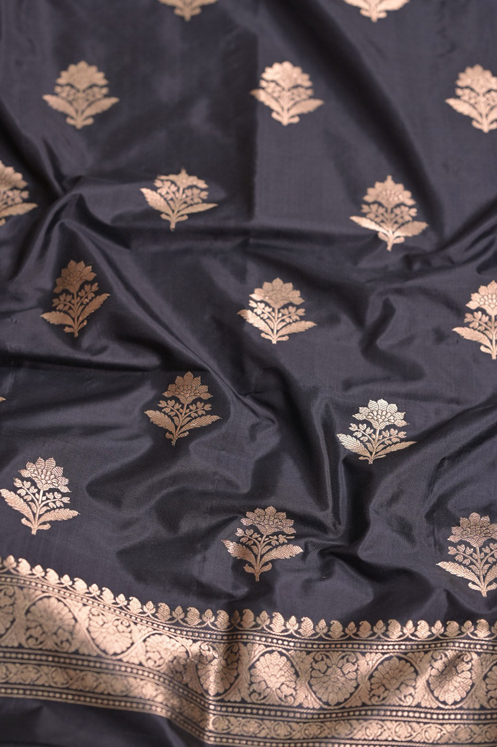 Exquisite Black Banarasi Katan Silk Suit Set - Handloom Unstitched - Luxurion World