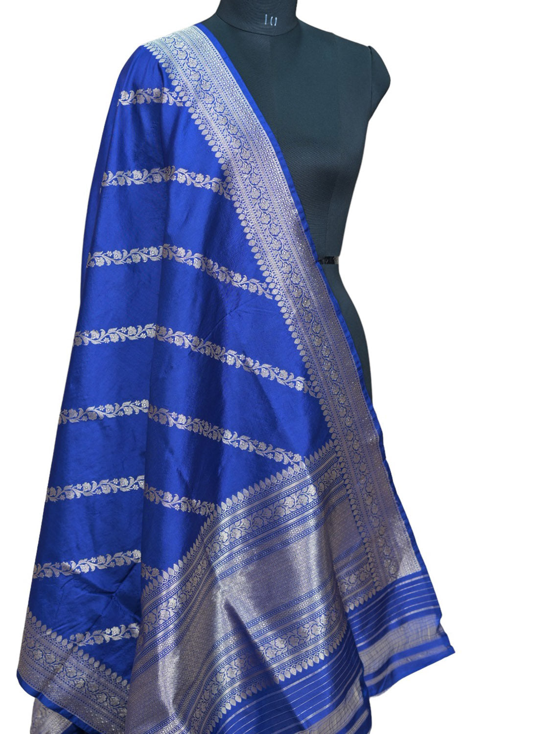 Pure Katan Silk Blue Banarasi Handloom Suit Set - Unstitched 3-Piece - Luxurion World