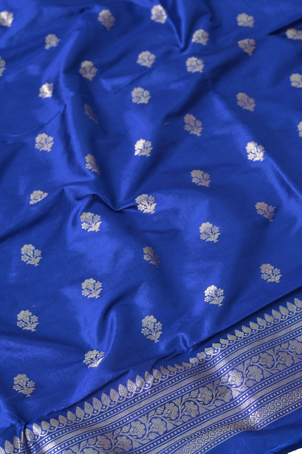 Pure Katan Silk Blue Banarasi Handloom Suit Set - Unstitched 3-Piece