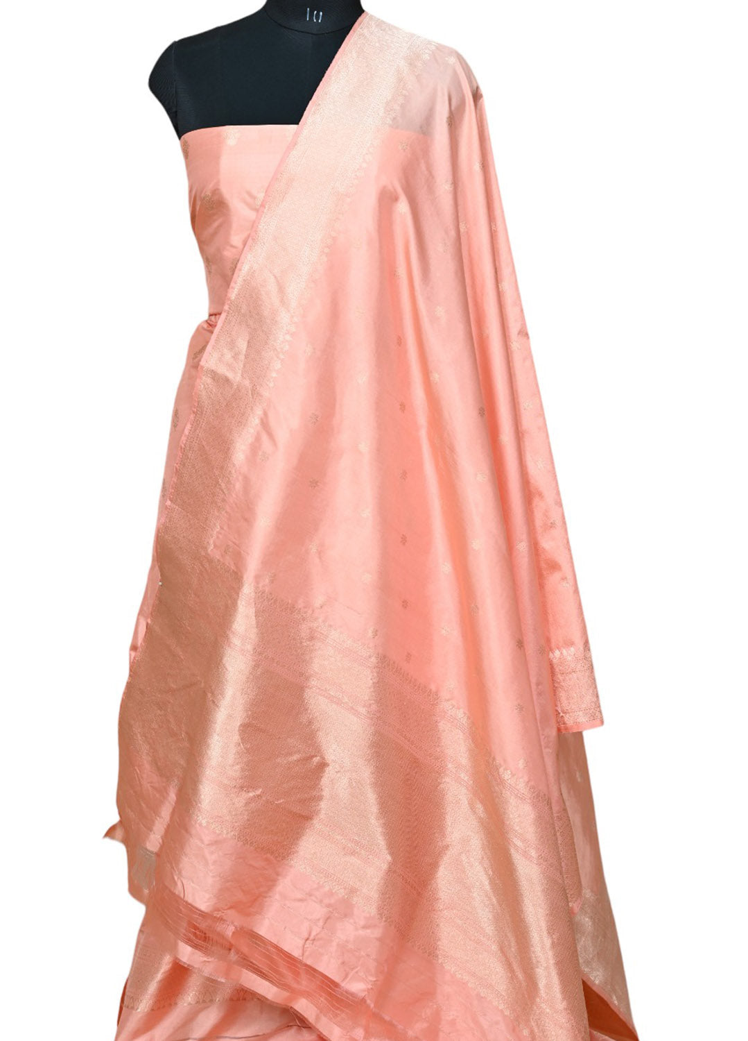 Pure Katan Silk Pink Banarasi Handloom Suit Set - Three Piece Unstitched - Luxurion World