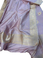Pastel Pure Katan Silk Banarasi Handloom Three Piece Unstitched Suit Set - Luxurion World