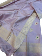 Pastel Pure Katan Silk Banarasi Handloom Three Piece Unstitched Suit Set - Luxurion World