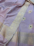 Pastel Pure Katan Silk Banarasi Handloom Three Piece Unstitched Suit Set - Luxurion World