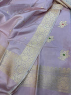 Pastel Pure Katan Silk Banarasi Handloom Three Piece Unstitched Suit Set - Luxurion World