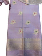 Pastel Pure Katan Silk Banarasi Handloom Three Piece Unstitched Suit Set - Luxurion World
